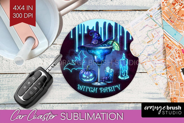 Neon Halloween Car Coaster PNG, Cocktail Coaster Sublimatoin Sublimation OrangeBrushStudio 