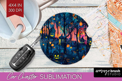 Neon Halloween Car Coaster Sublimatoin, Halloween Pattern Sublimation OrangeBrushStudio 