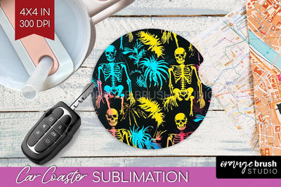 Neon Halloween Car Coaster Sublimatoin, Halloween Pattern Sublimation OrangeBrushStudio 