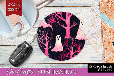 Neon Halloween Car Coaster Sublimatoin, Halloween Pattern Sublimation OrangeBrushStudio 
