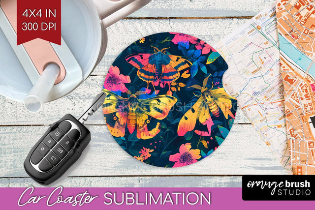 Neon Halloween Car Coaster Sublimatoin, Halloween Pattern Sublimation OrangeBrushStudio 