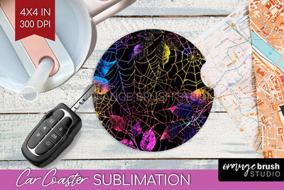 Neon Halloween Car Coaster Sublimatoin, Halloween Pattern Sublimation OrangeBrushStudio 