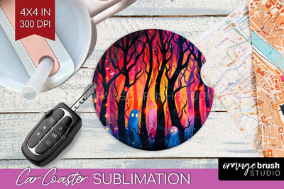 Neon Halloween Car Coaster Sublimatoin, Halloween Pattern Sublimation OrangeBrushStudio 