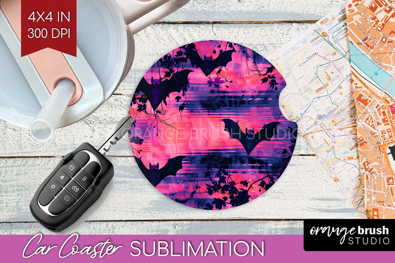 Neon Halloween Car Coaster Sublimatoin, Halloween Pattern Sublimation OrangeBrushStudio 