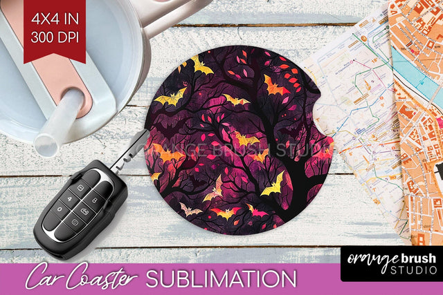 Neon Halloween Car Coaster Sublimatoin, Halloween Pattern Sublimation OrangeBrushStudio 