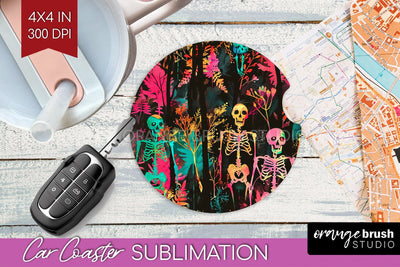 Neon Halloween Car Coaster Sublimatoin, Halloween Pattern Sublimation OrangeBrushStudio 