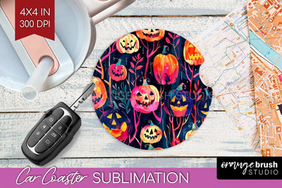 Neon Halloween Car Coaster Sublimatoin, Halloween Pattern Sublimation OrangeBrushStudio 