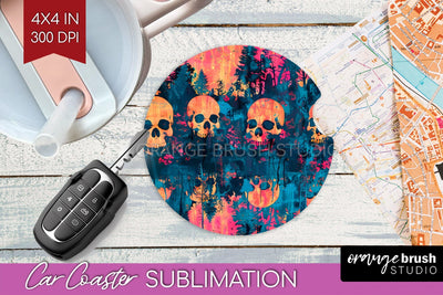 Neon Halloween Car Coaster Sublimatoin, Halloween Pattern Sublimation OrangeBrushStudio 