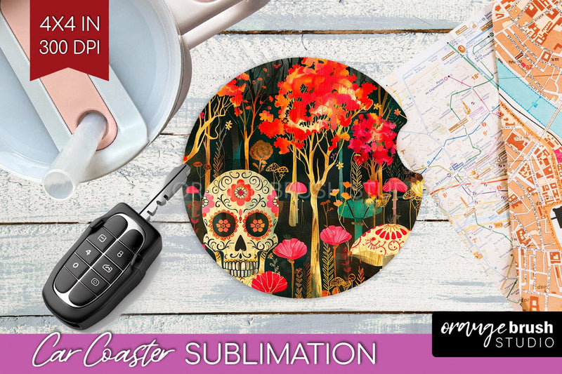 Neon Halloween Car Coaster Sublimatoin, Halloween Pattern Sublimation OrangeBrushStudio 