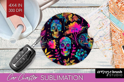 Neon Halloween Car Coaster Sublimatoin, Halloween Pattern Sublimation OrangeBrushStudio 