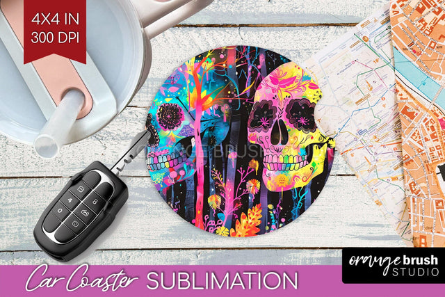 Neon Halloween Car Coaster Sublimatoin, Halloween Pattern Sublimation OrangeBrushStudio 