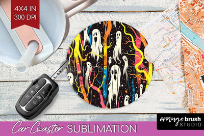 Neon Halloween Car Coaster Sublimatoin, Halloween Pattern Sublimation OrangeBrushStudio 