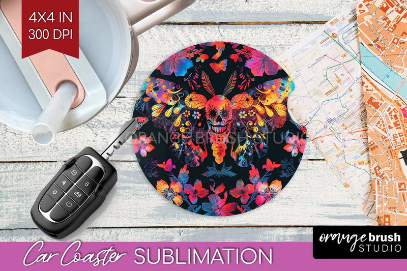 Neon Halloween Car Coaster Sublimatoin, Halloween Pattern Sublimation OrangeBrushStudio 