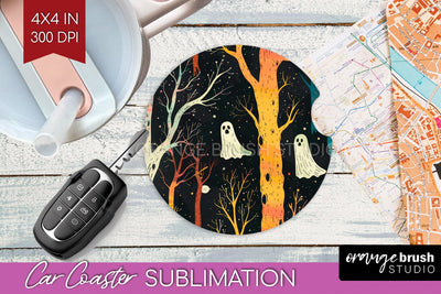 Neon Halloween Car Coaster Sublimatoin, Halloween Pattern Sublimation OrangeBrushStudio 