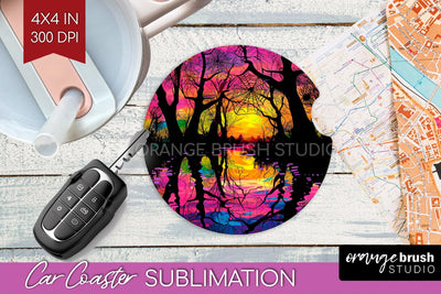 Neon Halloween Car Coaster Sublimatoin, Halloween Pattern Sublimation OrangeBrushStudio 