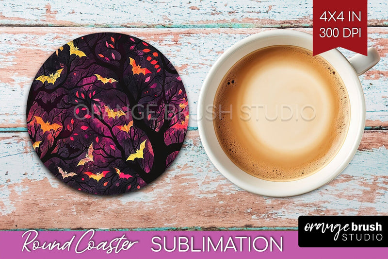 Neon Halloween Coasters - Spooky Round Coaster Sublimation Sublimation OrangeBrushStudio 