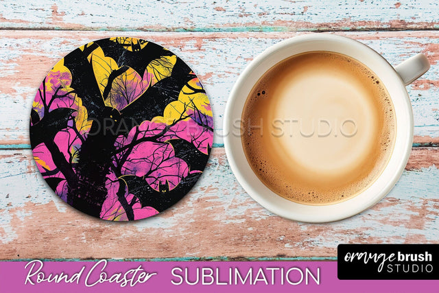 Neon Halloween Coasters - Spooky Round Coaster Sublimation Sublimation OrangeBrushStudio 