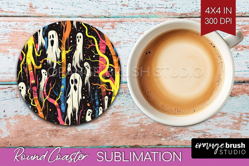 Neon Halloween Coasters - Spooky Round Coaster Sublimation Sublimation OrangeBrushStudio 
