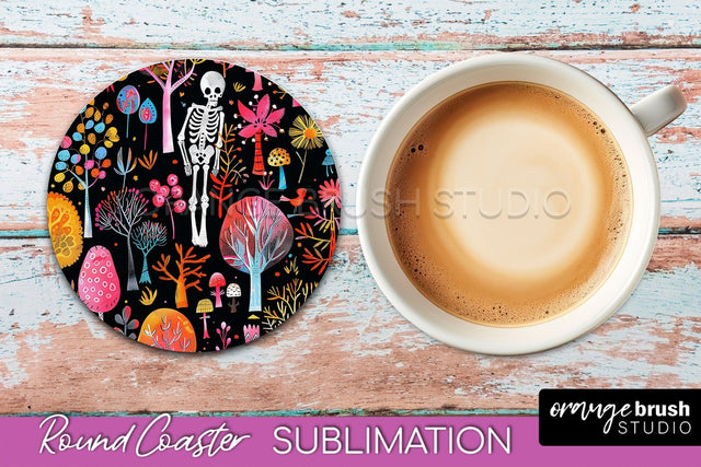 Neon Halloween Coasters - Spooky Round Coaster Sublimation Sublimation OrangeBrushStudio 