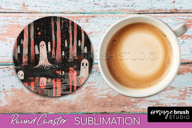 Neon Halloween Coasters - Spooky Round Coaster Sublimation Sublimation OrangeBrushStudio 