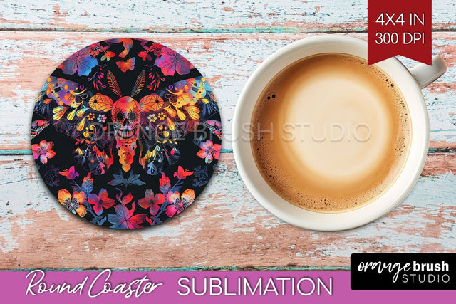 Neon Halloween Coasters - Spooky Round Coaster Sublimation Sublimation OrangeBrushStudio 