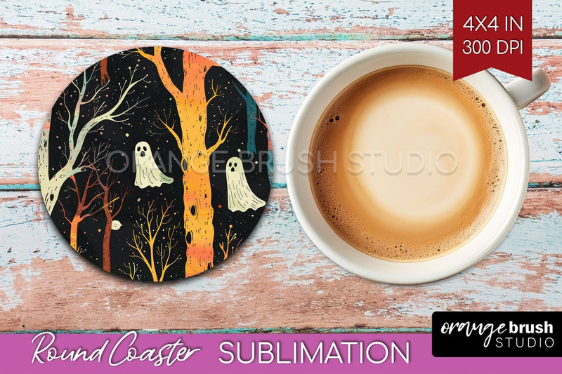 Neon Halloween Coasters - Spooky Round Coaster Sublimation Sublimation OrangeBrushStudio 