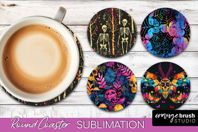 Neon Halloween Coasters - Spooky Round Coaster Sublimation Sublimation OrangeBrushStudio 