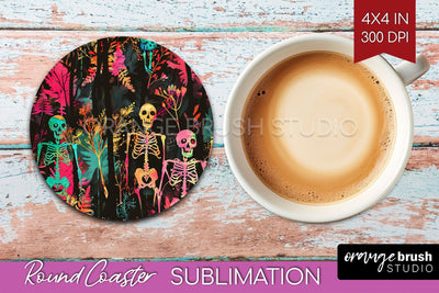 Neon Halloween Coasters - Spooky Round Coaster Sublimation Sublimation OrangeBrushStudio 