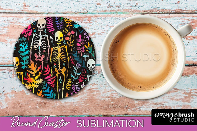 Neon Halloween Coasters - Spooky Round Coaster Sublimation Sublimation OrangeBrushStudio 