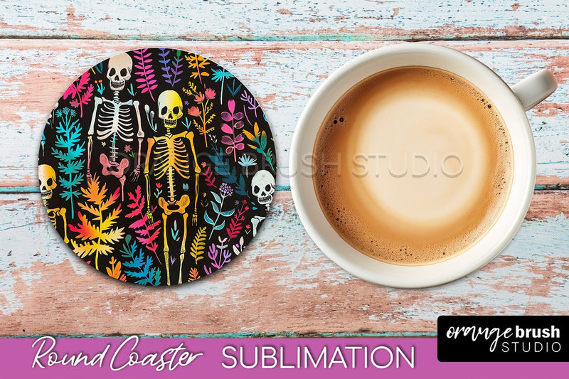 Neon Halloween Coasters - Spooky Round Coaster Sublimation Sublimation OrangeBrushStudio 