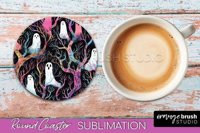 Neon Halloween Coasters - Spooky Round Coaster Sublimation Sublimation OrangeBrushStudio 