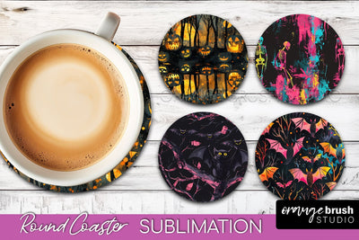 Neon Halloween Coasters - Spooky Round Coaster Sublimation Sublimation OrangeBrushStudio 