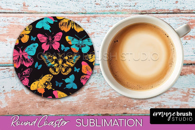 Neon Halloween Coasters - Spooky Round Coaster Sublimation Sublimation OrangeBrushStudio 