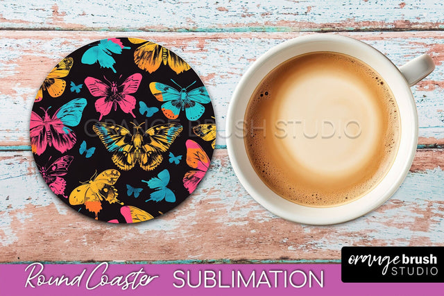 Neon Halloween Coasters - Spooky Round Coaster Sublimation Sublimation OrangeBrushStudio 