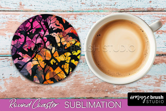 Neon Halloween Coasters - Spooky Round Coaster Sublimation Sublimation OrangeBrushStudio 