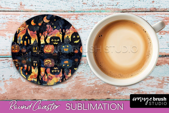 Neon Halloween Coasters - Spooky Round Coaster Sublimation Sublimation OrangeBrushStudio 