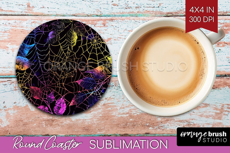 Neon Halloween Coasters - Spooky Round Coaster Sublimation Sublimation OrangeBrushStudio 