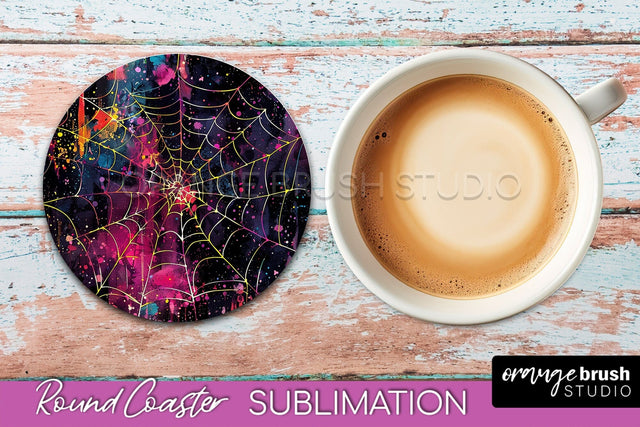 Neon Halloween Coasters - Spooky Round Coaster Sublimation Sublimation OrangeBrushStudio 
