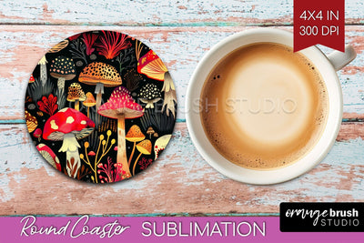 Neon Halloween Coasters - Spooky Round Coaster Sublimation Sublimation OrangeBrushStudio 