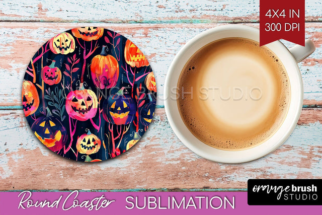 Neon Halloween Coasters - Spooky Round Coaster Sublimation Sublimation OrangeBrushStudio 