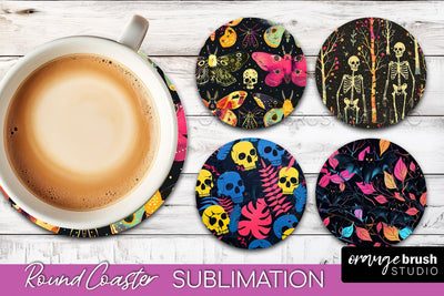 Neon Halloween Coasters - Spooky Round Coaster Sublimation Sublimation OrangeBrushStudio 