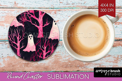 Neon Halloween Coasters - Spooky Round Coaster Sublimation Sublimation OrangeBrushStudio 
