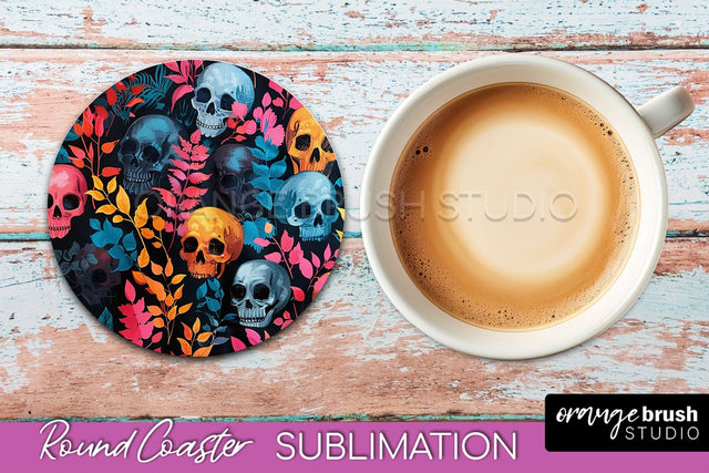 Neon Halloween Coasters - Spooky Round Coaster Sublimation Sublimation OrangeBrushStudio 
