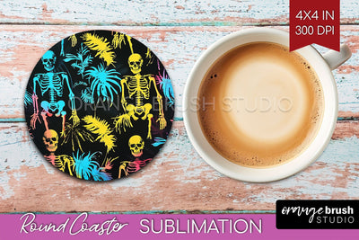 Neon Halloween Coasters - Spooky Round Coaster Sublimation Sublimation OrangeBrushStudio 