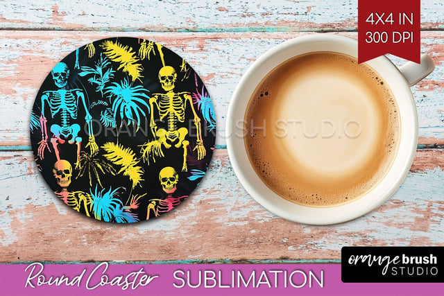 Neon Halloween Coasters - Spooky Round Coaster Sublimation Sublimation OrangeBrushStudio 
