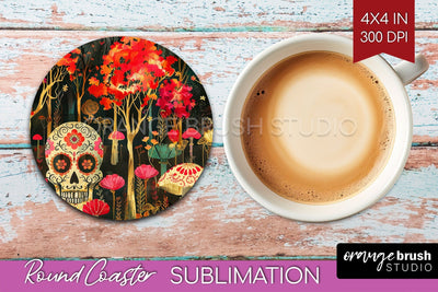Neon Halloween Coasters - Spooky Round Coaster Sublimation Sublimation OrangeBrushStudio 