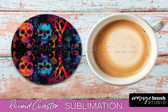 Neon Halloween Coasters - Spooky Round Coaster Sublimation Sublimation OrangeBrushStudio 