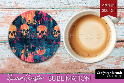Neon Halloween Coasters - Spooky Round Coaster Sublimation Sublimation OrangeBrushStudio 