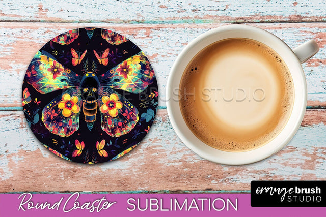 Neon Halloween Coasters - Spooky Round Coaster Sublimation Sublimation OrangeBrushStudio 