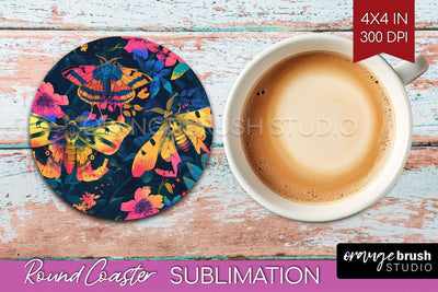 Neon Halloween Coasters - Spooky Round Coaster Sublimation Sublimation OrangeBrushStudio 